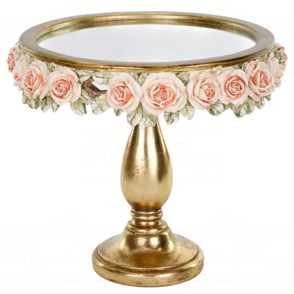Ex 10156 Goodwill Christmas Decorative Items Rose Mirror Tray On Stand Tabletop Gold Pink