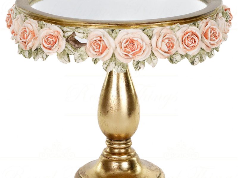 Ex 10156 Goodwill Christmas Decorative Items Rose Mirror Tray On Stand Tabletop Gold Pink