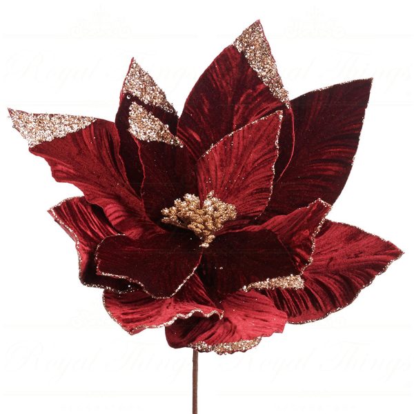 Ff 99330 Goodwill Christmas Decorative Items Fabric Poinsettia Stem Burgundy Gold