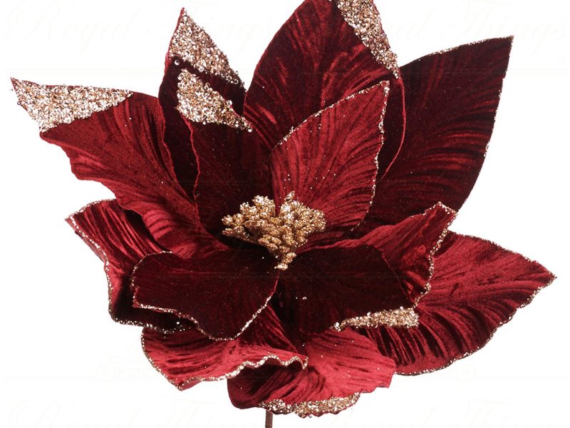 Ff 99330 Goodwill Christmas Decorative Items Fabric Poinsettia Stem Burgundy Gold