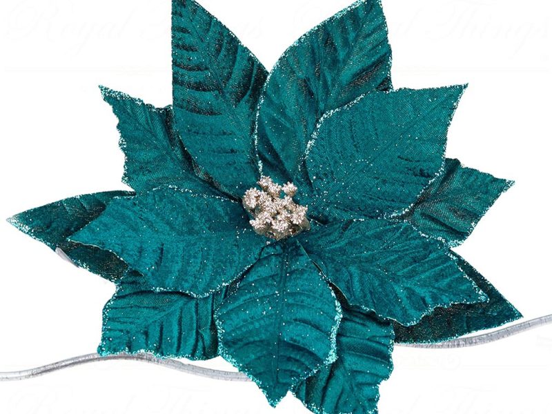 Ff 99501 Goodwill Christmas Decorative Items Fabric Poinsettia Flower On Clip Green Blue