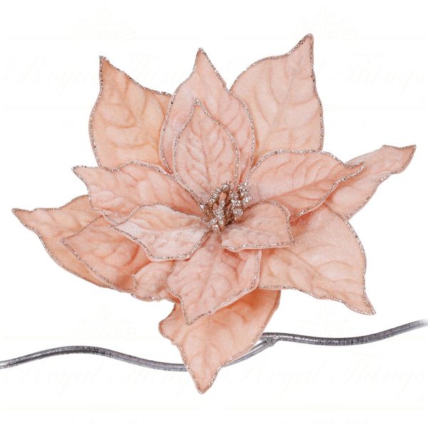 Ff 99505 Goodwill Christmas Decorative Items Fabric Poinsettia Flower On Clip Pink Nude