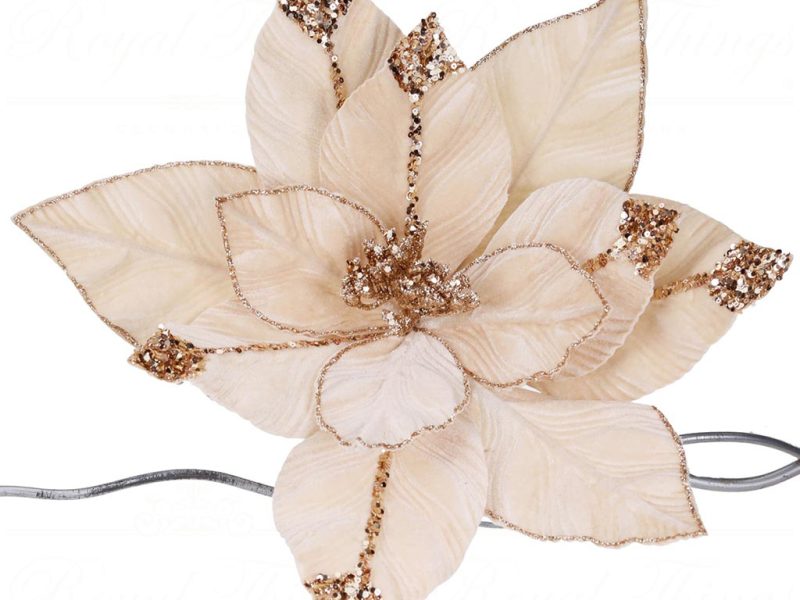 Ff 99511 Goodwill Christmas Decorative Items Fabric Poinsettia Flower On Clip Cream Champagne