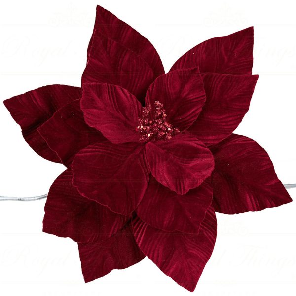 Ff 99512 Goodwill Christmas Flowers Poinsettia On Clip Burgundy