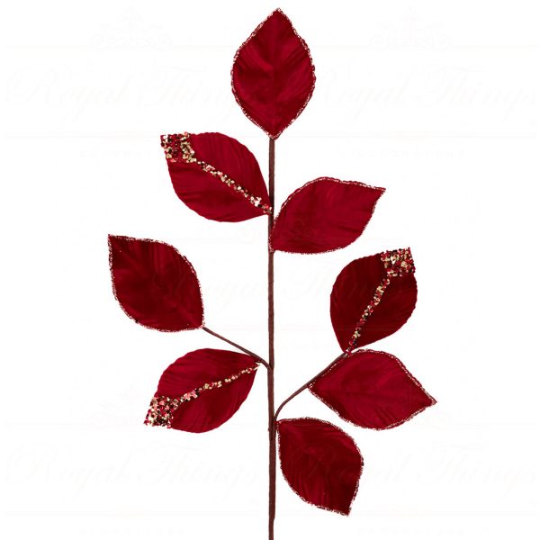 Ff 99513 Goodwill Christmas Decorative Items Fabric Leaf Stem Burgundy Branches Stems
