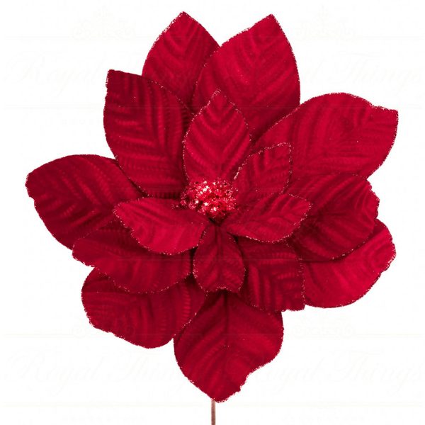 Ff 99514 Goodwill Christmas Branches9fabric Poinsettia Flower Stem Red