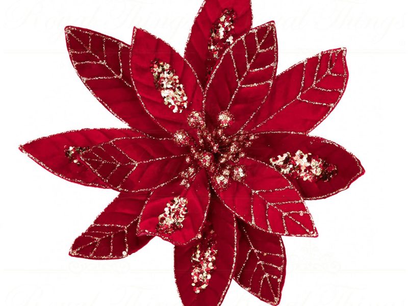 Ff 99517 Goodwill Christmas Decorative Items Fabric Poinsettia Flower Stem Red Champagne