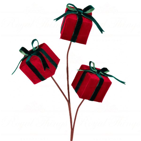 Ff 99524 Goodwill Christmas Decorative Items Fabric Gift Box Stem Red Branches Stems