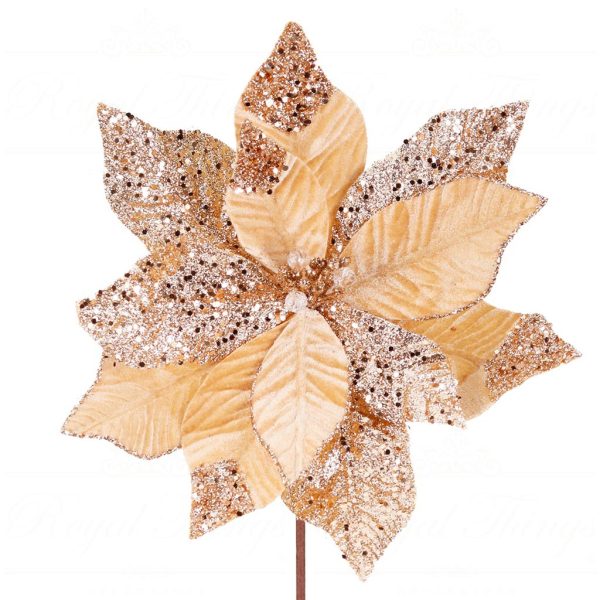 Ff 99528 Goodwill Christmas Decorative Items Fabric Poinsettia Flower Stem Cream