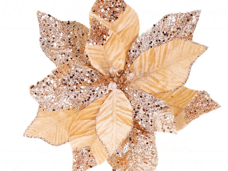 Ff 99528 Goodwill Christmas Decorative Items Fabric Poinsettia Flower Stem Cream