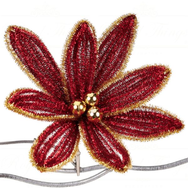 Ff 99535 Goodwill Christmas Flowers Tinsel Flower On Clip Red Gold