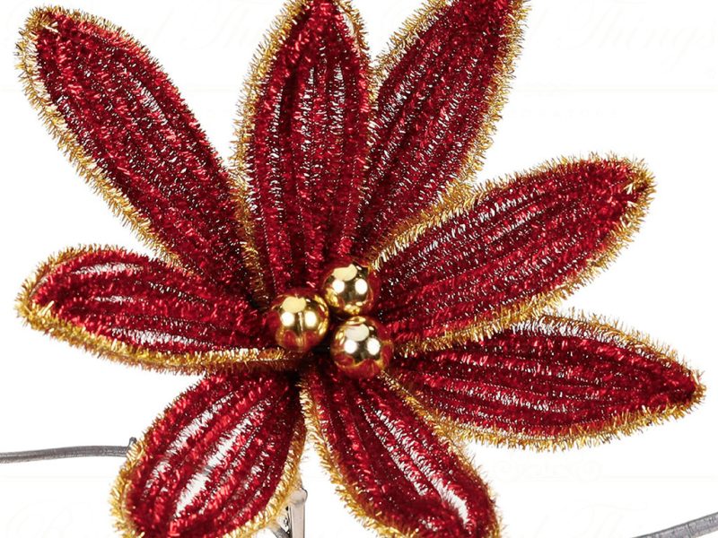 Ff 99535 Goodwill Christmas Flowers Tinsel Flower On Clip Red Gold