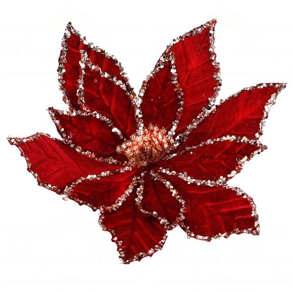 Ff 99538 Goodwill Christmas Flowers Fabric Poinsettia Flower On Clip Burgundy Gold