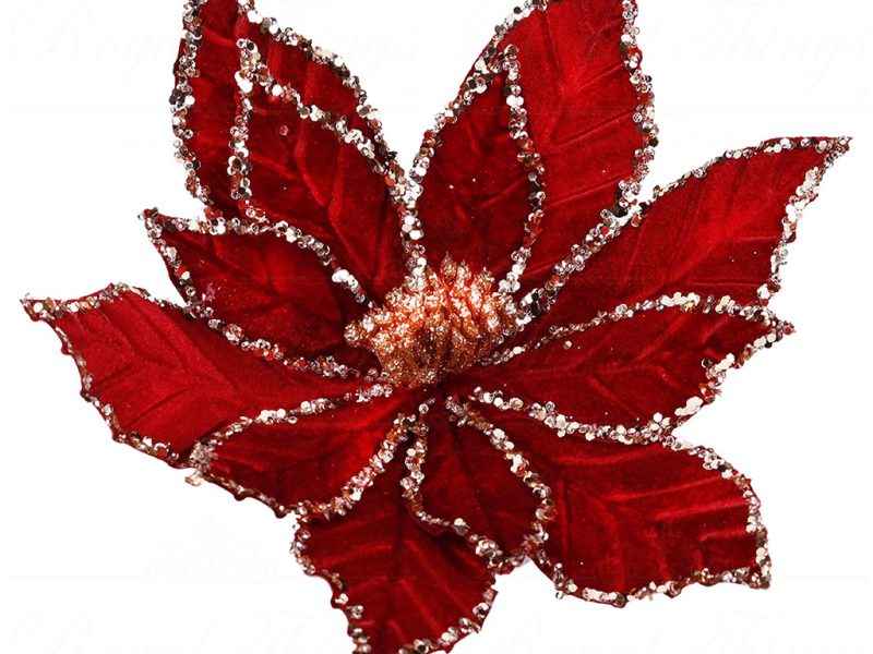 Ff 99538 Goodwill Christmas Flowers Fabric Poinsettia Flower On Clip Burgundy Gold