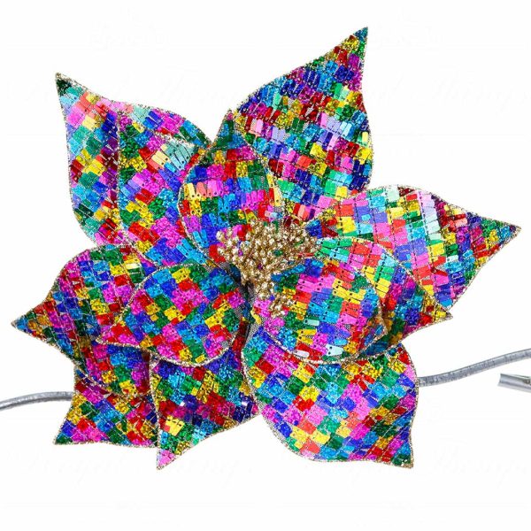 Ff 99543 Goodwill Christmas Decorative Items Sequin Poinsettia Flower On Clip Multi