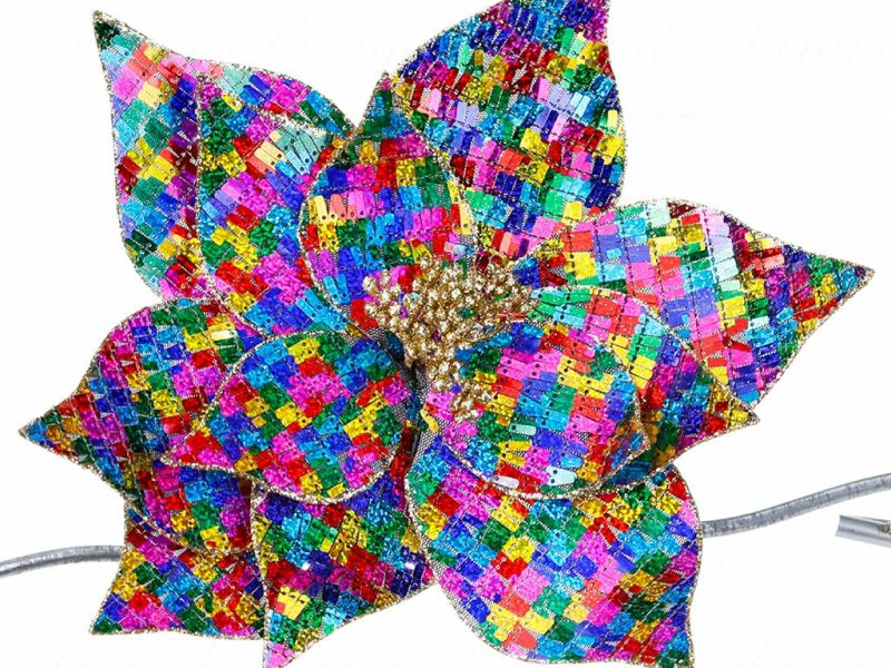 Ff 99543 Goodwill Christmas Decorative Items Sequin Poinsettia Flower On Clip Multi