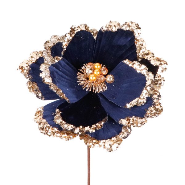 Ff 99604 Goodwill Branches Fabric Magnolia Stem Blue Gold