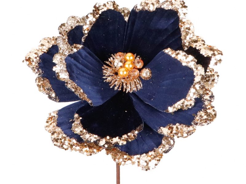 Ff 99604 Goodwill Branches Fabric Magnolia Stem Blue Gold
