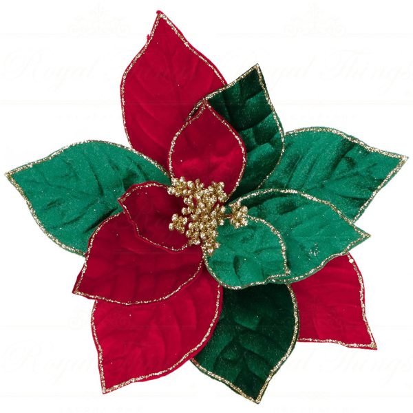 Ff 99649 Goodwill Flowers Fabric Poinsettia On Clip Red Green