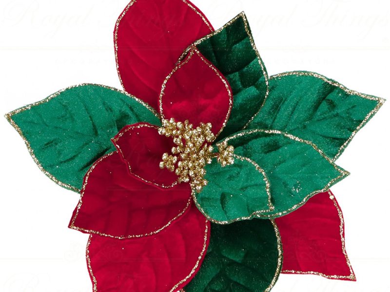 Ff 99649 Goodwill Flowers Fabric Poinsettia On Clip Red Green