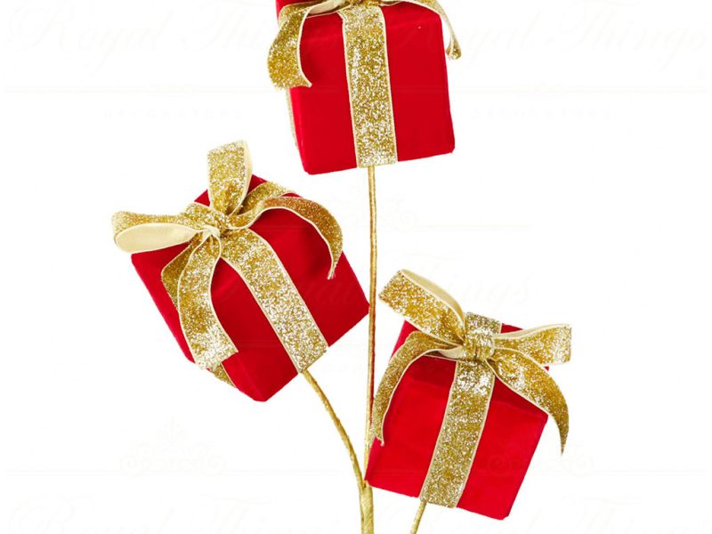 Ff 99650 Goodwill Christmas Branches Fabric 3 Gift Box Stem Red Gold