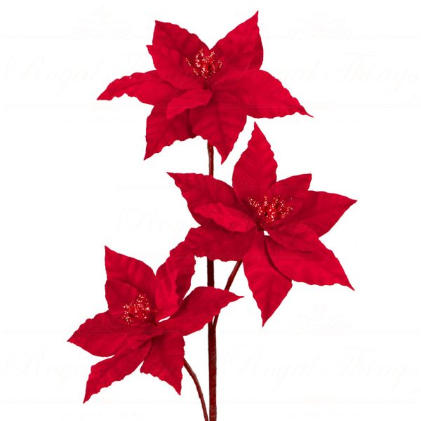 Ff 99656 Goodwill Christmas Branches Fabric 3 Poinsettia Stem Red