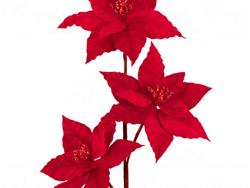 Ff 99656 Goodwill Christmas Branches Fabric 3 Poinsettia Stem Red
