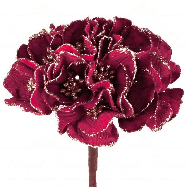 Ff 99661 Goodwill Branches Fabric Hydrangea Flower Stem Burgundy Red