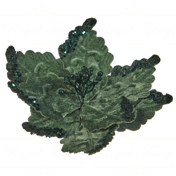 Fl 18414 Goodwill Christmas Flowers Velvet Sequin Poinsettia On Clip Green Gray