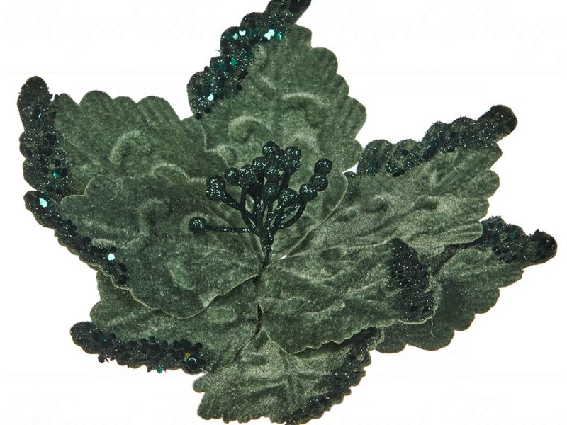 Fl 18414 Goodwill Christmas Flowers Velvet Sequin Poinsettia On Clip Green Gray
