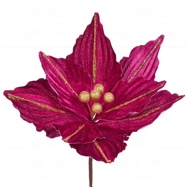 Fl 18640 Goodwill Christmas Flowers Fabric Sparkle Poinsettia On Clip Hot Pink Gold