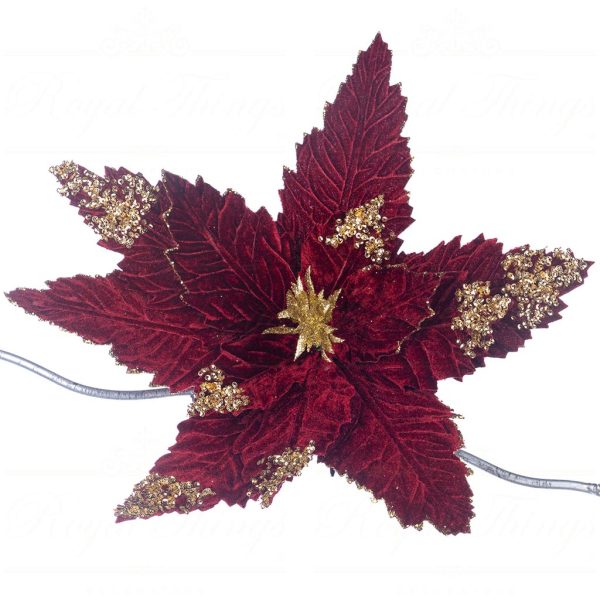 Fl 18712 Goodwill Christmas Decorative Items Fabric Beaded Poinsettia On Clip Burgundy Gold