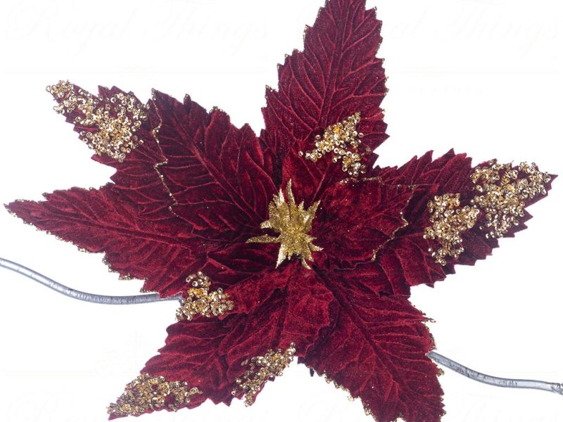 Fl 18712 Goodwill Christmas Decorative Items Fabric Beaded Poinsettia On Clip Burgundy Gold