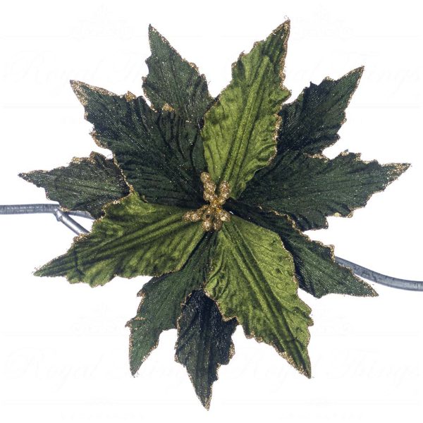 Fl 18777 Goodwill Christmas Decorative Items Fabric Poinsettia On Clip Green Gold