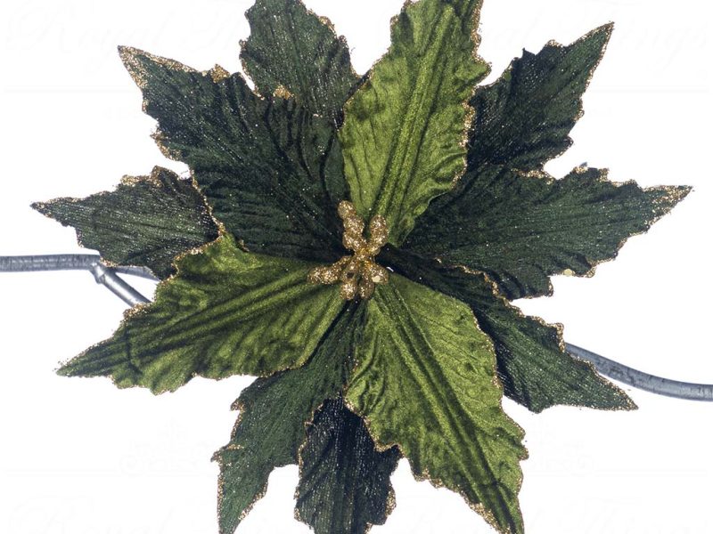 Fl 18777 Goodwill Christmas Decorative Items Fabric Poinsettia On Clip Green Gold
