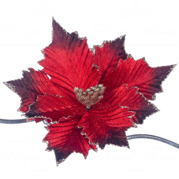 Fl 18779 Goodwill Christmas Decorative Items Fabric Grad.poinsettia On Clip Red Burgundy