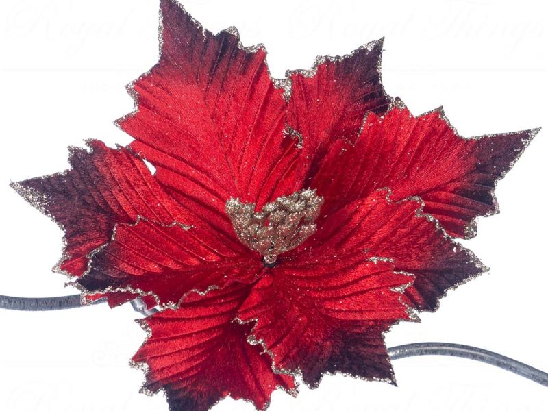 Fl 18779 Goodwill Christmas Decorative Items Fabric Grad.poinsettia On Clip Red Burgundy