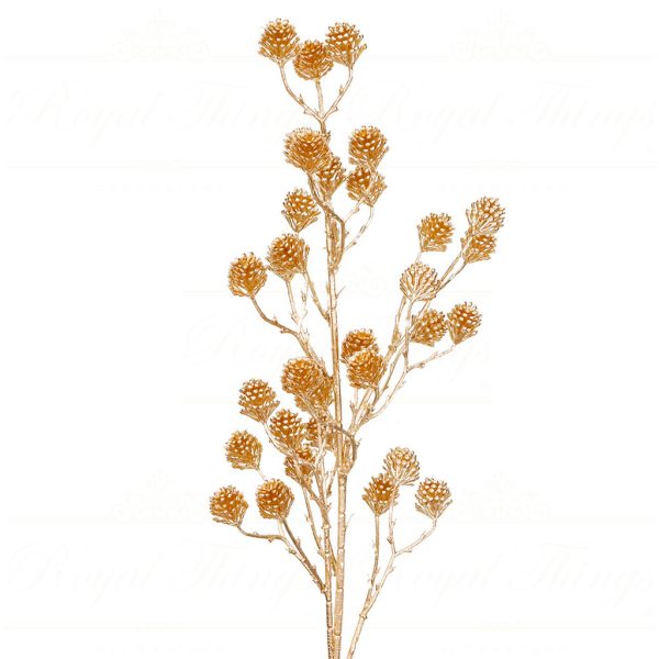 Fl 18845 Goodwill Christmas Branches Metallic Pinecone Cluster Stem Gold