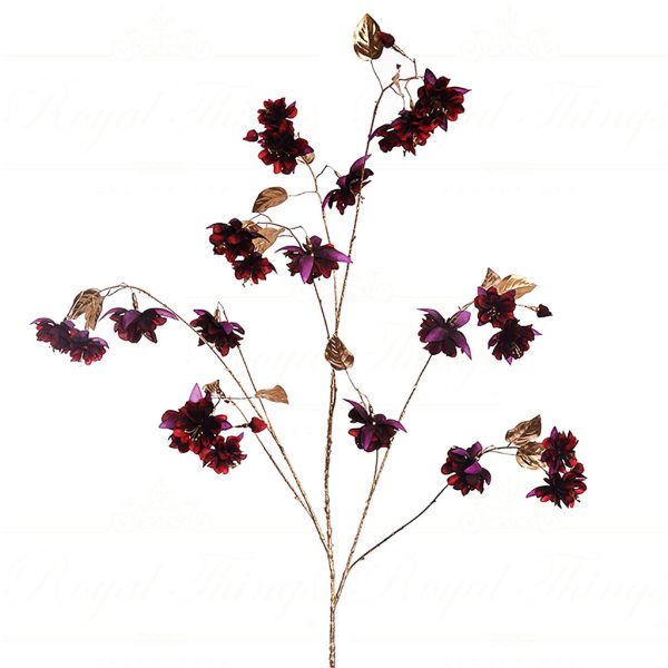 Fl10007 Goodwill Christmas Flowers Large Blossom Flower Stem Fushia Red Gold