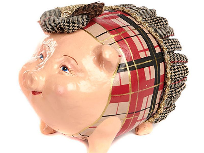 Goodwill Christmas Ambiance Red Beige Black Royal Tartan Piggy Bank B93206 Black