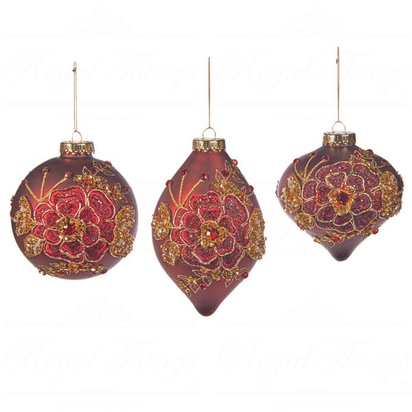 Goodwill Christmas Ball Glass 3d Embroidered Flower Ball Burgundy Gold Ya 92415