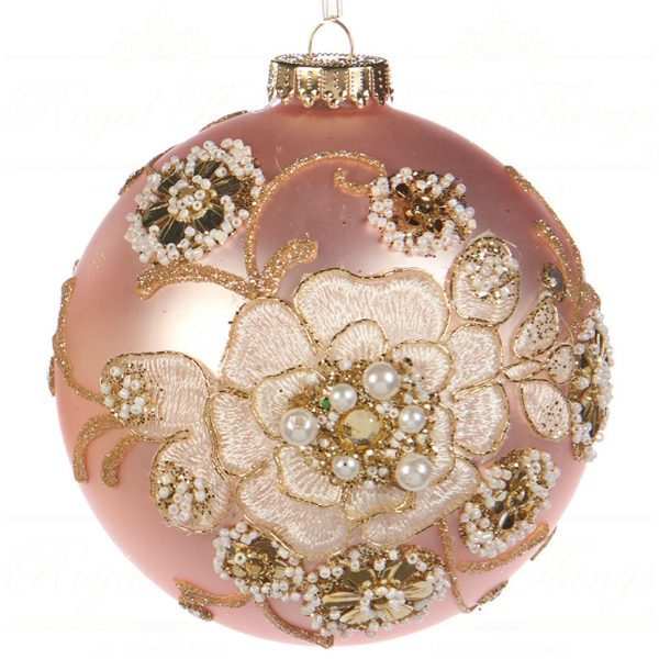 Goodwill Christmas Ball Glass Embroidered Flower Ball Cream Pink Ya 92417 Pink