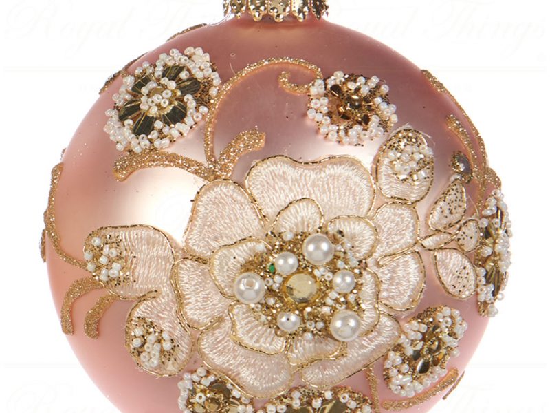 Goodwill Christmas Ball Glass Embroidered Flower Ball Cream Pink Ya 92417 Pink