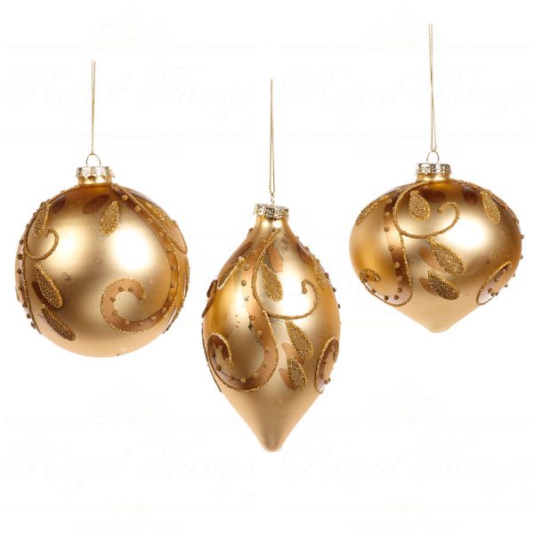 Goodwill Christmas Ball Gold Glass Bead Swirl Leaf Ball P32094
