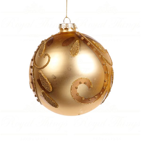 Goodwill Christmas Ball Gold Glass Bead Swirl Leaf Ball P32094 Round