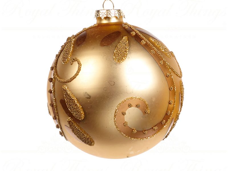 Goodwill Christmas Ball Gold Glass Bead Swirl Leaf Ball P32094 Round