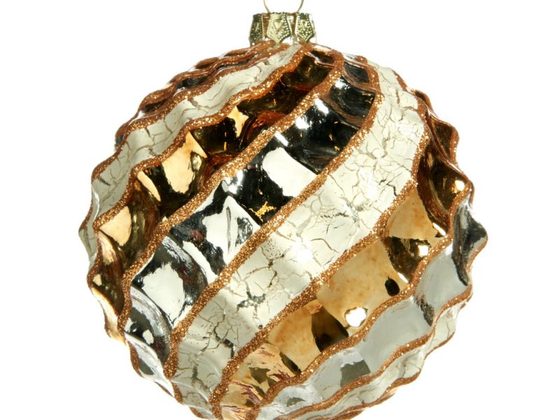 Goodwill Christmas Ball Gold White Silver Glass 3d Twist Ripple Tr26371