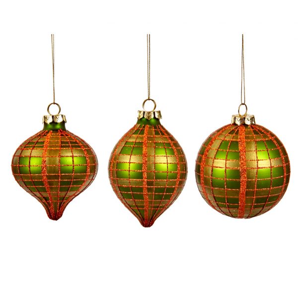 Goodwill Christmas Ball Green Red Gold Glass Matt Tartan C17440