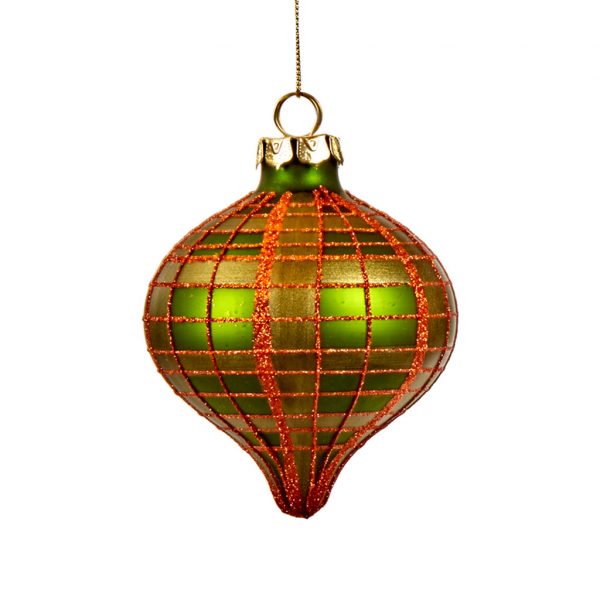 Goodwill Christmas Ball Green Red Gold Glass Matt Tartan C17440 Onion