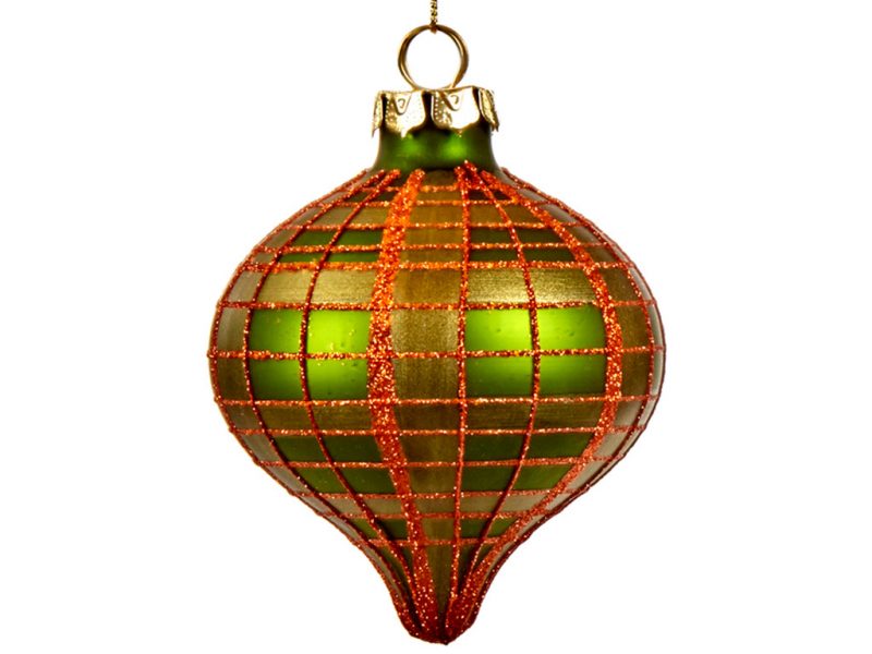 Goodwill Christmas Ball Green Red Gold Glass Matt Tartan C17440 Onion